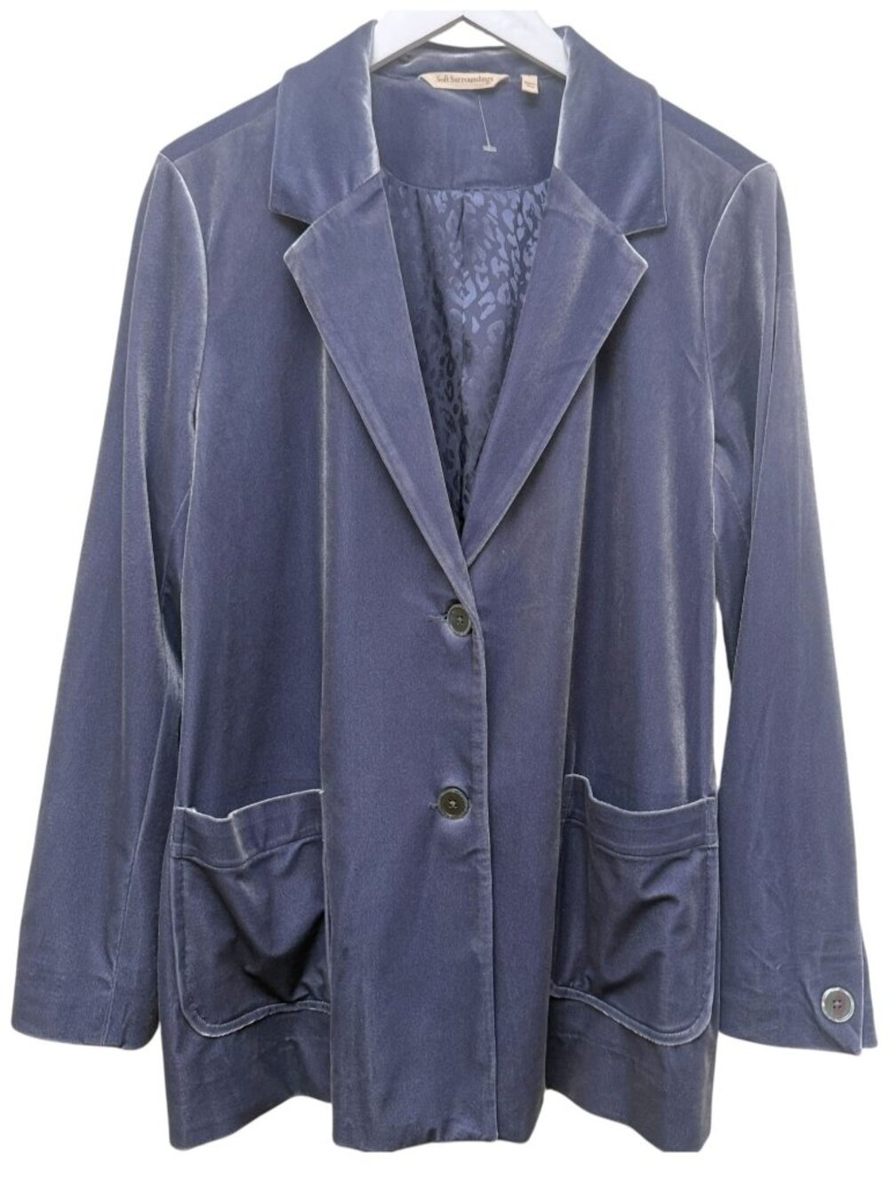 Soft Surroundings Velvet Blazer Womens Large Blue Relaxed Fit Boyfriend Jacket